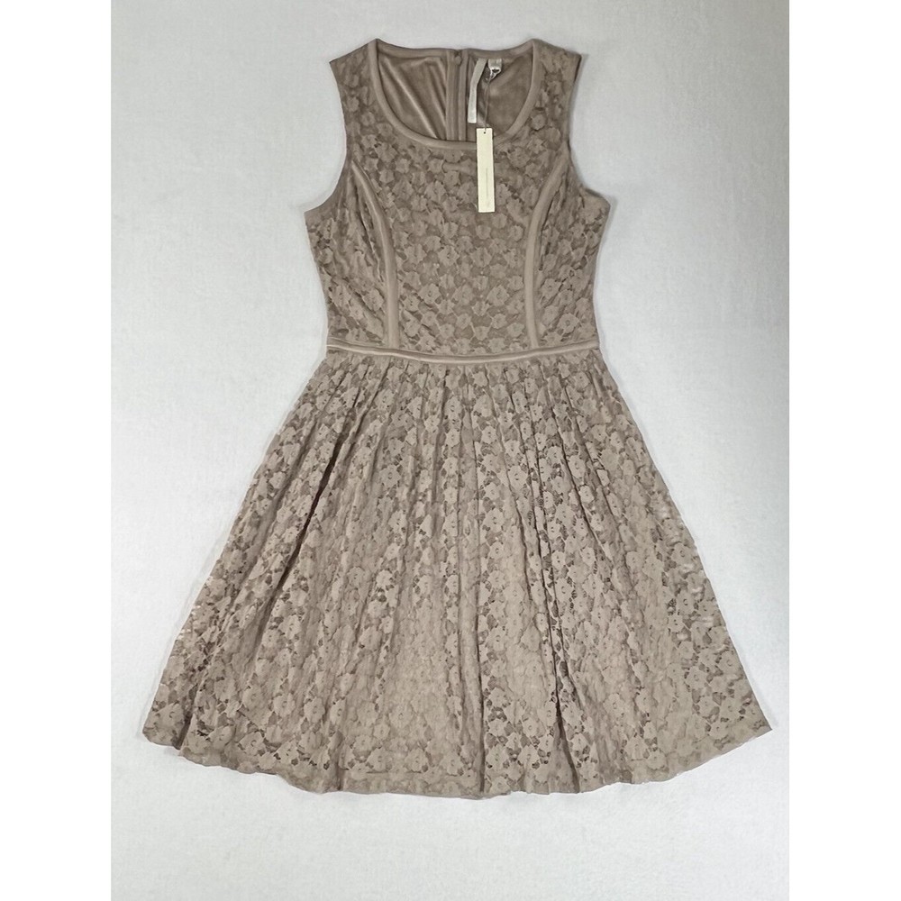 LC Lauren Conrad Dress Women's Size 4 Taupe Gray Lace Pleated Lined Wedding NWT